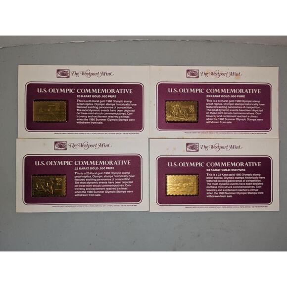 4 U.S. Olympic Commemorative Stamps 23 Karat Gold Westport Mint -1123 - Picture 1 of 5